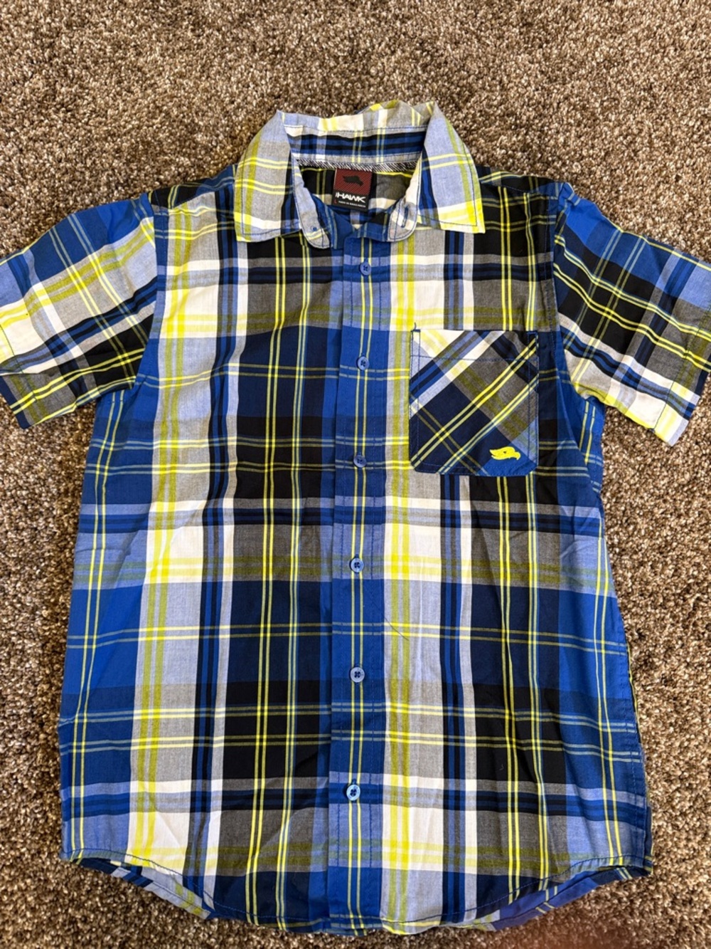 Tony Hawk Blue and Yellow Plaid Short-Sleeve Button-Up Shirt